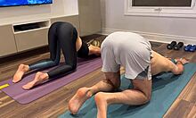 wife gets fucked and creampie in yoga pants while working out from husbands friend