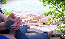amateur african handjob leads to surprise cum on public beach.