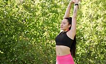 peeping pervert caught by dominant yoga girl, 'you're in trouble now!' she says before deepthroating and fucking him in the woods 😈