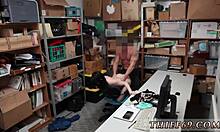 police officer deals with a caught suspect in the store, involving a woman