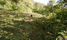 peeping pervert caught by dominant yoga girl, 'you're in trouble now!' she says before deepthroating and fucking him in the woods 😈