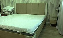 Mature housewife masturbates hairy pussy while changing sheets