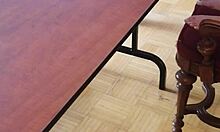 In this fetish scene, a slave gets his cum stomped out by barefoot feet.