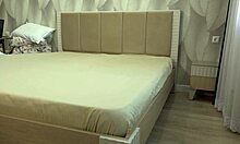 Mature housewife masturbates hairy pussy while changing sheets