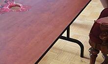 In this fetish scene, a slave gets his cum stomped out by barefoot feet.