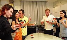 Students celebrate new years eve at party and fuck group sex.