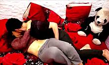 Hot babe engages in sensual sex with friend, including kissing and riding