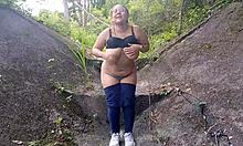 Big boob Latina girl, flashing her tits and ass outdoors?