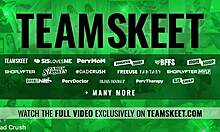 leila cove teasing her shaved pussy in thong while mike mancini watches