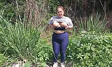 Big boob Latina girl, flashing her tits and ass outdoors?