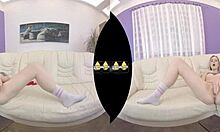 I explore VR piss play and dildo fingering on the sofa