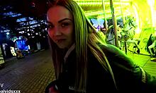 Blowjob in amusement park then quick standing fuck after back home