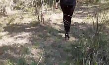 milf walks in pantyhose and high heels for sexy preview.