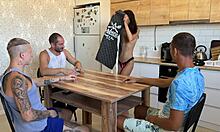 lost young 18+ wife at cards gets triple creampie on kitchen table 😱