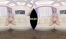 I explore VR piss play and dildo fingering on the sofa