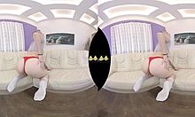 I explore VR piss play and dildo fingering on the sofa