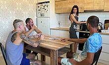 lost young 18+ wife at cards gets triple creampie on kitchen table 😱