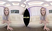 I explore VR piss play and dildo fingering on the sofa