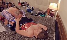 mature woman relaxes with patriotic toy