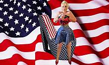 mature woman relaxes with patriotic toy