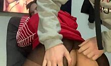 Petite spider girl rides in cowgirl position