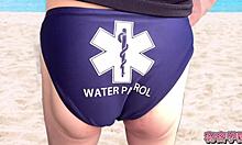 Oh wow, borrowing that lifesaver uniform for my solo anal toy play and handjob ejaculation!