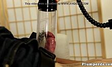 Mature woman sits on face before using penis pump