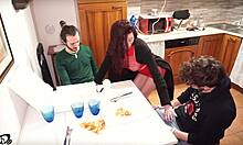 Ordered pizza, got two sausages for rough MMF threesome in dorm!