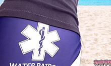 Oh wow, borrowing that lifesaver uniform for my solo anal toy play and handjob ejaculation!