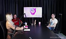 Bruna carlos in outdoor public interview on sheer red