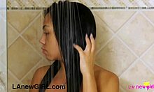 elegant brunette model freshens up 😊