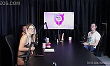 Bruna carlos in outdoor public interview on sheer red