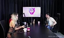 Bruna carlos in outdoor public interview on sheer red