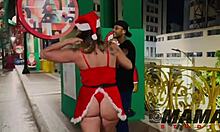 Amateur friend fucks ass on Christmas Eve in sheer outfit