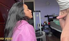 Happy Latina Sucks White Boyfriend's Cock For Rough Facial With Slaps And Moans