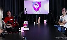 Bruna carlos in outdoor public interview on sheer red