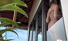 Why is this skinny girl giving blowjob in morning lingerie?