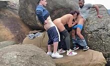 i watch this married latina getting fucked on the beach by two guys