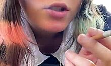 alt milf next door smoking outdoors with natural tits panties big tits fetish fat chubby piercing