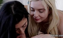 Blonde and brunette roommates share huge cock!