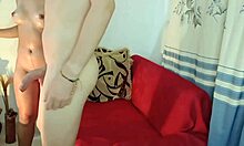 Beautiful babe rides monster cock to creampie on sofa while parents are away