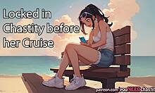 audio story where girlfriend applies chastity lock before her upcoming cruise trip.