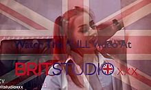 Skinny British redhead swallows cum after blowjob in uniform