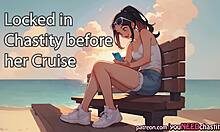 audio story where girlfriend applies chastity lock before her upcoming cruise trip.