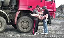 Petite Blonde Hottie In Public Threesome