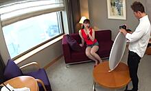 Tall Japanese college student in secret model audition with curvy figure