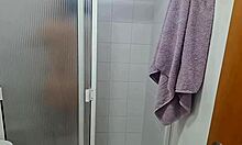 Wow, spying on stepmom in the bathroom, recording her ass and feet!