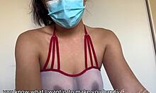 naughty nurse gets messy with titjob, blowjob, and cum in mask