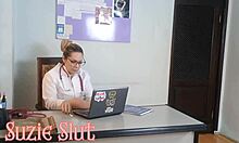 Blonde milf doctor Suzie fucks young guy in lingerie for cure