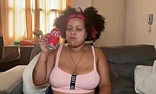 Chubby girl drinks coke while burping and farting her huge ass